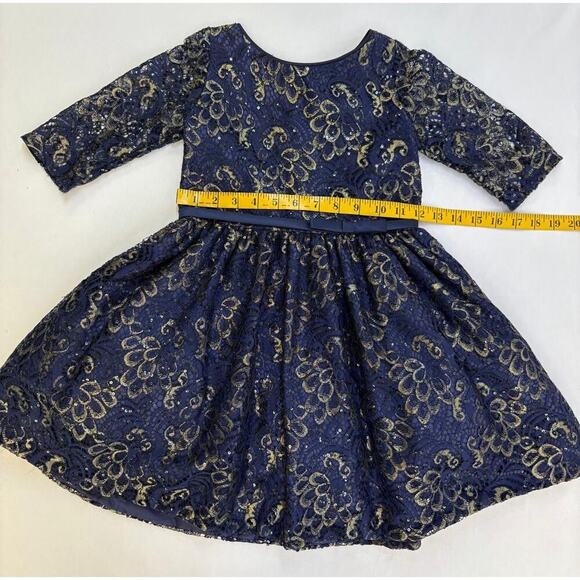 Sweet Kids Girls Blue Gold Lace Long Sleeve Midi Dress Sz 6 USA Formal Holidays - Picture 6 of 11